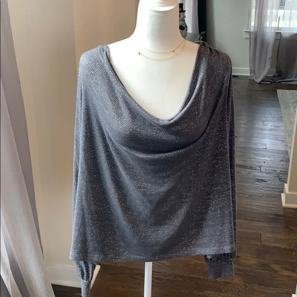 FREE PEOPLE Gray/Metallic Silver DrapeNeck Top Size M NEW